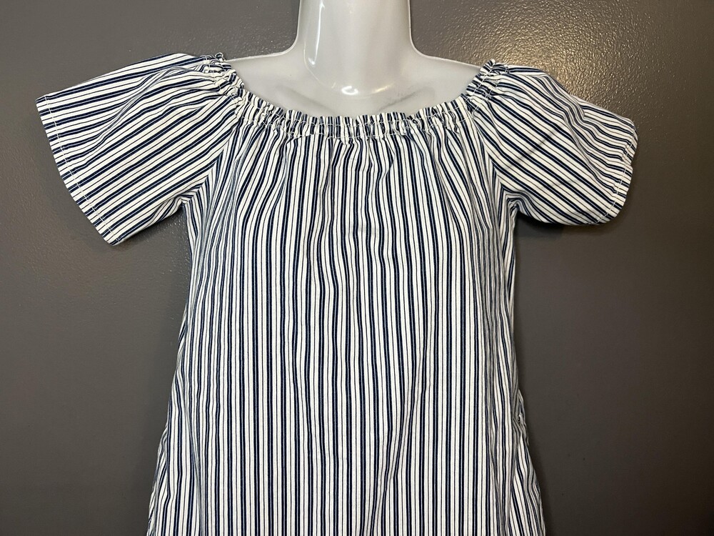 AG Adriano Goldschmied Dress Womens Medium Blue White Striped Off Shoulder Shift
